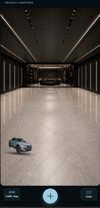 Chassis Chapters Garage showing a Hyundai Santa Cruz in the vehicle Garage.